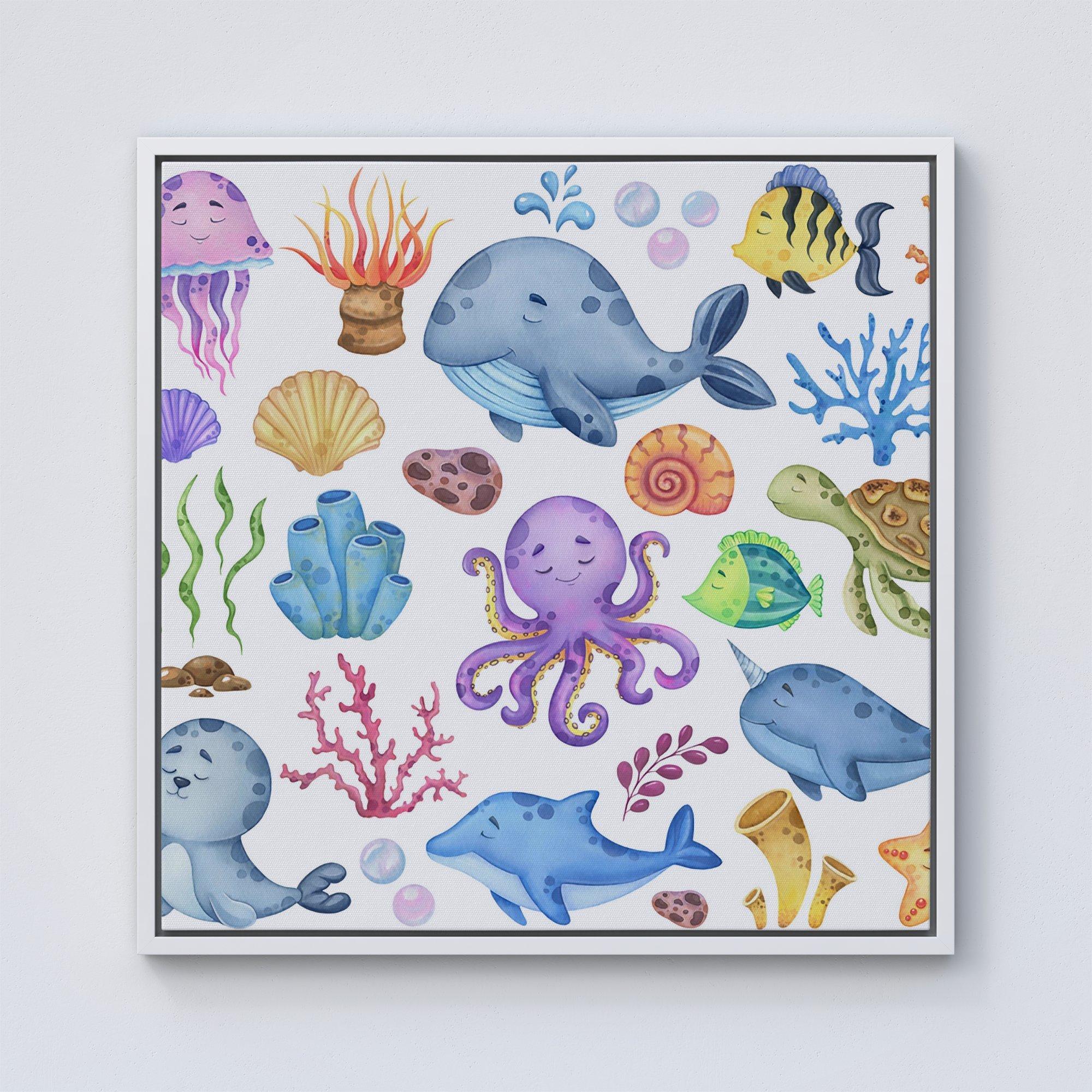 Children'S Sea Life Framed Canvas